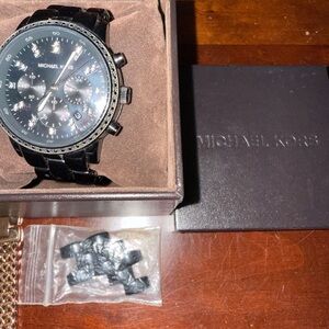 Michael Kors Black Chronograph womens Watch, black and clear jewel 💎 detail